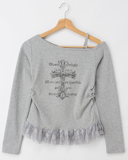 ワンショルレースレイヤードトップス