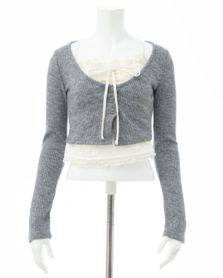 INGNI（イング） レースレイヤードカーデトップス ｸﾞﾚｰ