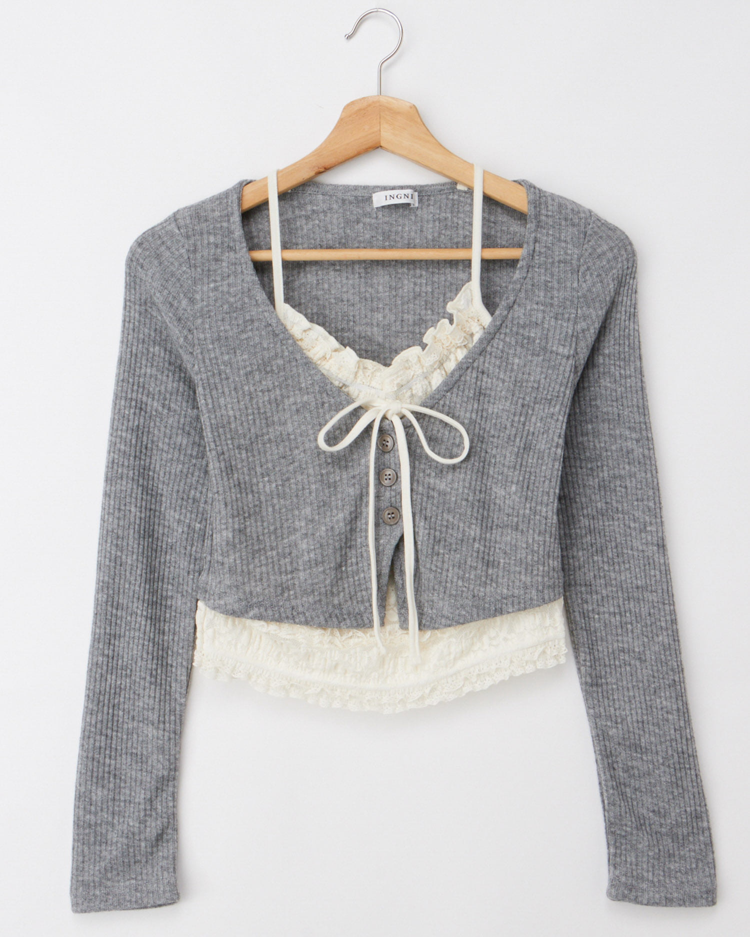 レースレイヤードカーデトップス