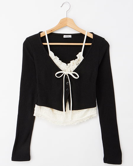 レースレイヤードカーデトップス