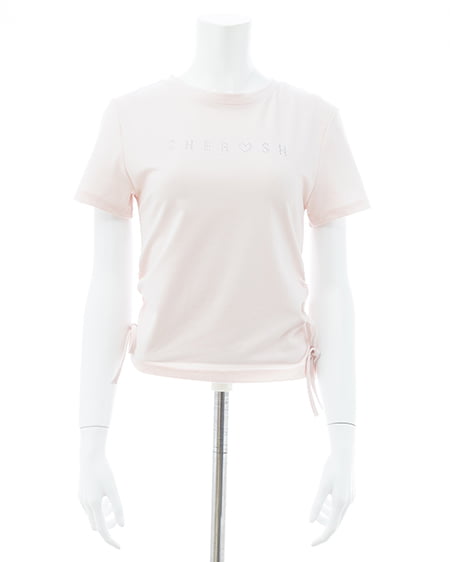 INGNI（イング） サイドギャザーリボンラインストーンロゴTシャツ ﾗｲﾄﾋﾟﾝｸ