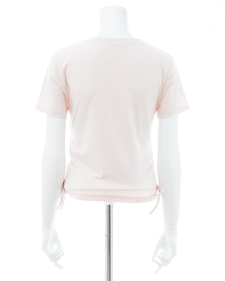INGNI（イング） サイドギャザーリボンラインストーンロゴTシャツ ﾗｲﾄﾋﾟﾝｸ