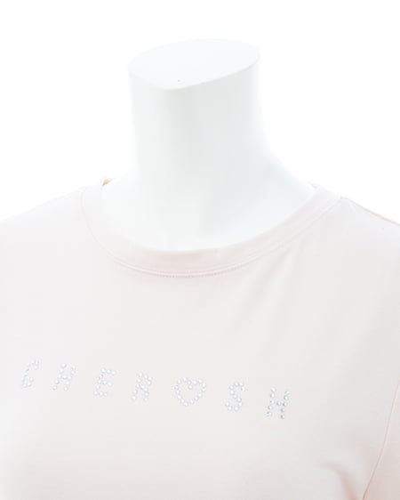 INGNI（イング） サイドギャザーリボンラインストーンロゴTシャツ ﾗｲﾄﾋﾟﾝｸ