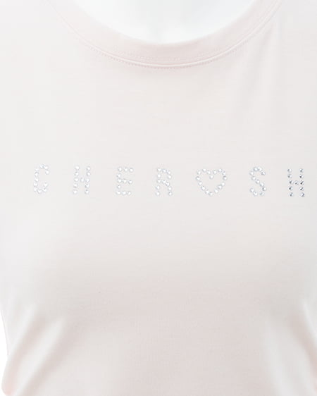 INGNI（イング） サイドギャザーリボンラインストーンロゴTシャツ ﾗｲﾄﾋﾟﾝｸ