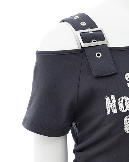 INGNI(イング) 肩ベルトロゴTシャツ チャコールグレー