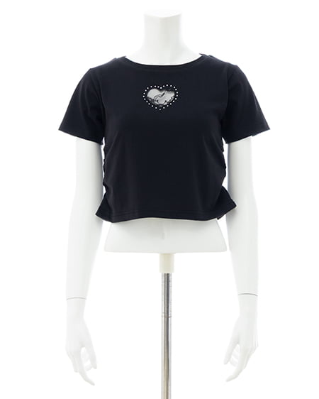 INGNI（イング） ハートレース抜きサイドギャザーTシャツ ｸﾛ