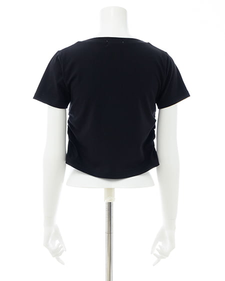 INGNI（イング） ハートレース抜きサイドギャザーTシャツ ｸﾛ