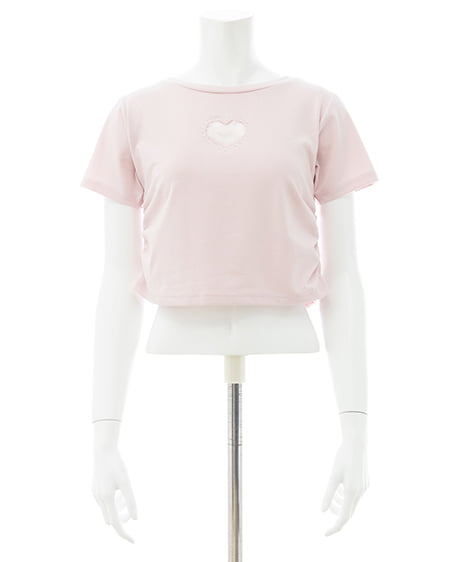 INGNI（イング） ハートレース抜きサイドギャザーTシャツ ﾗｲﾄﾋﾟﾝｸ
