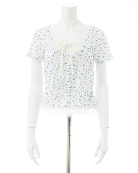 INGNI（イング） レースレイヤード風リボン付き半袖リブトップス ｵﾌﾎﾜｲﾄ/ﾊﾅ