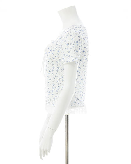 INGNI（イング） レースレイヤード風リボン付き半袖リブトップス ｵﾌﾎﾜｲﾄ/ﾊﾅ