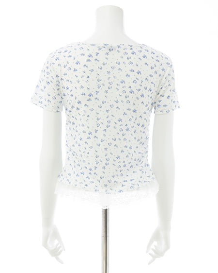 INGNI（イング） レースレイヤード風リボン付き半袖リブトップス ｵﾌﾎﾜｲﾄ/ﾊﾅ