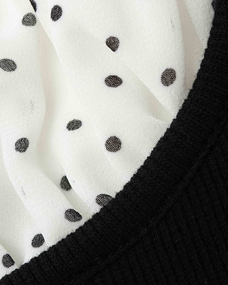 INGNI（イング） レースレイヤード風リボン付き半袖リブトップス ｸﾛ/ﾄﾞｯﾄ