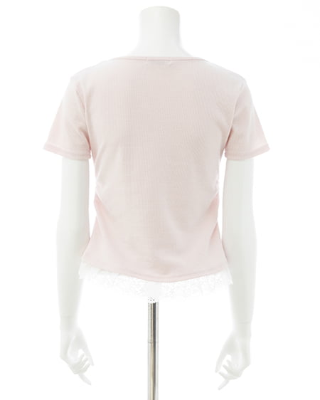 INGNI（イング） レースレイヤード風リボン付き半袖リブトップス ﾗｲﾄﾋﾟﾝｸ