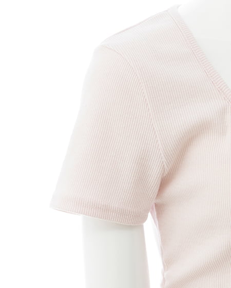 INGNI（イング） レースレイヤード風リボン付き半袖リブトップス ﾗｲﾄﾋﾟﾝｸ