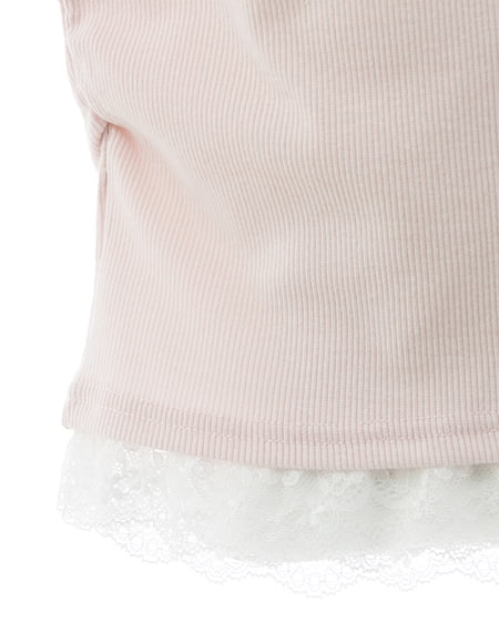 INGNI（イング） レースレイヤード風リボン付き半袖リブトップス ﾗｲﾄﾋﾟﾝｸ