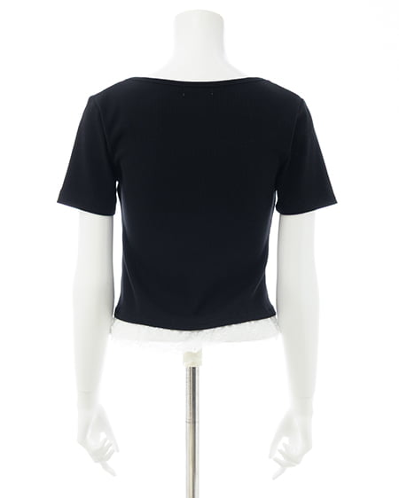 INGNI（イング） レイヤード前リボンリブトップス ｸﾛ