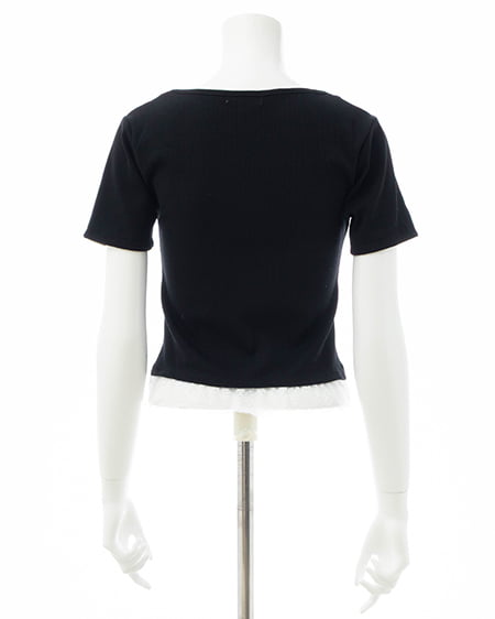 INGNI(イング) レイヤード前リボンリブトップス クロ/ギンガム