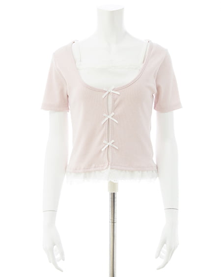 INGNI（イング） レイヤード前リボンリブトップス ﾋﾟﾝｸ