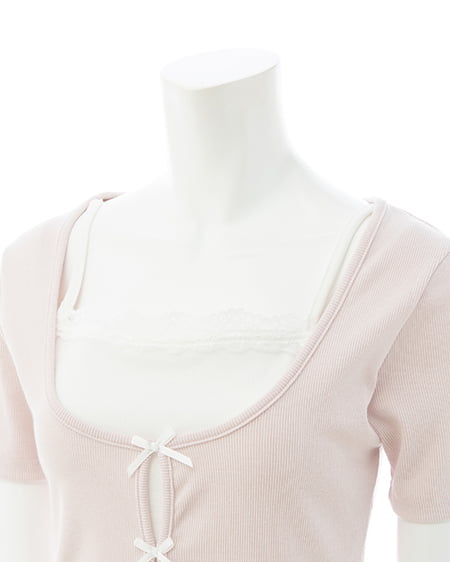 INGNI（イング） レイヤード前リボンリブトップス ﾋﾟﾝｸ