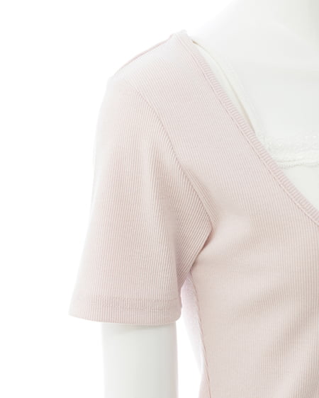 INGNI（イング） レイヤード前リボンリブトップス ﾋﾟﾝｸ