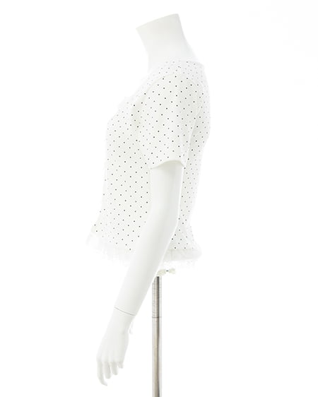 INGNI（イング） レイヤード前リボンリブトップス ｵﾌｸﾛ/ﾄﾞｯﾄ