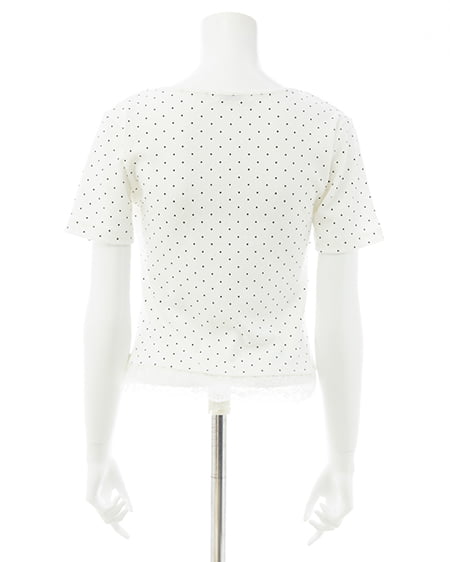 INGNI（イング） レイヤード前リボンリブトップス ｵﾌｸﾛ/ﾄﾞｯﾄ