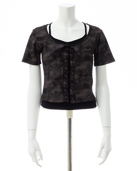 INGNI（イング） キャミレイヤード風リブレースアップトップス ｸﾛﾑﾗ/ｸﾛ