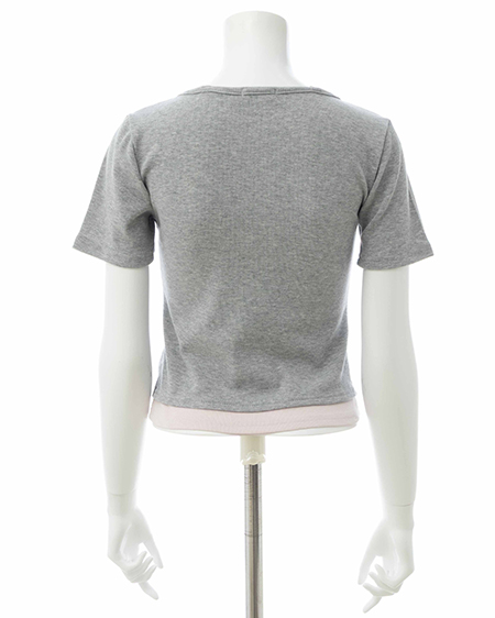 INGNI（イング） キャミレイヤード風リブレースアップトップス ｸﾞﾚｰ/ﾋﾟﾝｸ