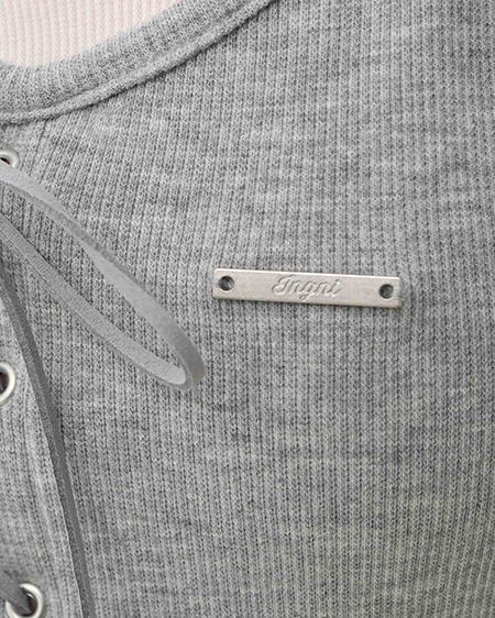 INGNI（イング） キャミレイヤード風リブレースアップトップス ｸﾞﾚｰ/ﾋﾟﾝｸ