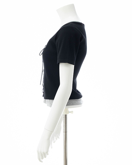 INGNI（イング） キャミレイヤード風リブレースアップトップス ｸﾛ/ｸﾞﾚｰ