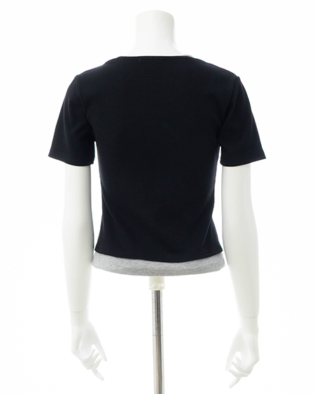 INGNI（イング） キャミレイヤード風リブレースアップトップス ｸﾛ/ｸﾞﾚｰ