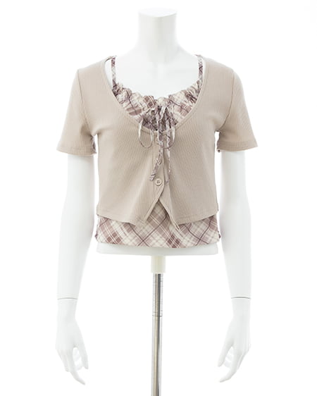 INGNI（イング） レイヤードカーデトップス ﾍﾞｰｼﾞｭ/ﾌﾞﾗｳﾝ