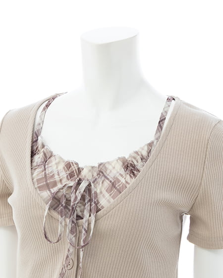 INGNI（イング） レイヤードカーデトップス ﾍﾞｰｼﾞｭ/ﾌﾞﾗｳﾝ