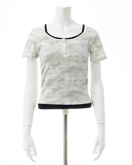 INGNI(イング) ムラ染めヘンリーネックレイヤード胸クロストップス オフホワイト