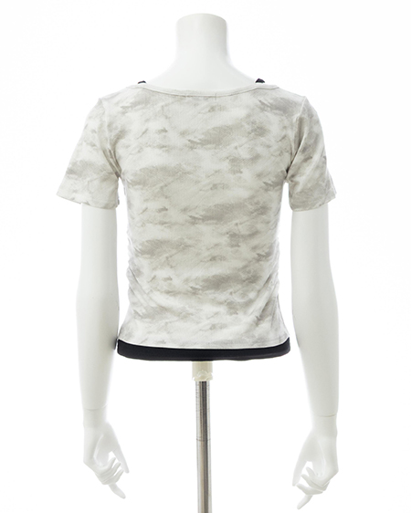 INGNI(イング) ムラ染めヘンリーネックレイヤード胸クロストップス オフホワイト