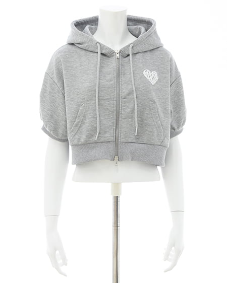 INGNI（イング） バックハートラメスウェットショートジップパーカー ｸﾞﾚｰ/ｵﾌﾎﾜｲﾄ