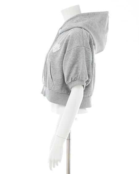 INGNI（イング） バックハートラメスウェットショートジップパーカー ｸﾞﾚｰ/ｵﾌﾎﾜｲﾄ