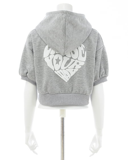 INGNI（イング） バックハートラメスウェットショートジップパーカー ｸﾞﾚｰ/ｵﾌﾎﾜｲﾄ