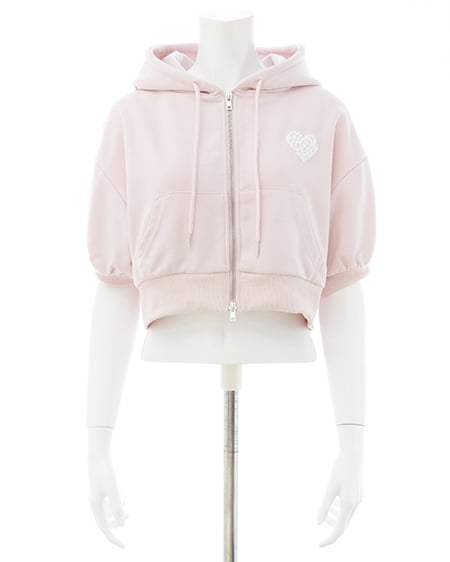 INGNI（イング） バックハートラメスウェットショートジップパーカー ﾗｲﾄﾋﾟﾝｸ/ｵﾌﾎﾜｲﾄ