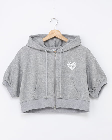 バックハートラメスウェットショートジップパーカー