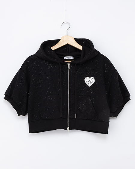 バックハートラメスウェットショートジップパーカー