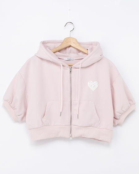 バックハートラメスウェットショートジップパーカー