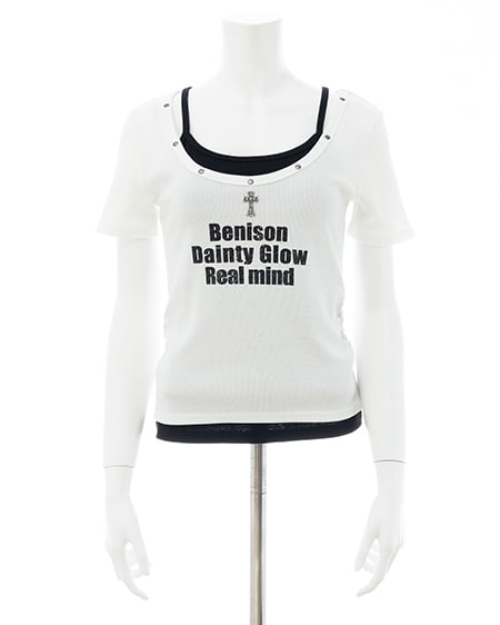 INGNI（イング） スタッズ付レイヤードリブロゴトップス ｵﾌﾎﾜｲﾄ/ｸﾛ