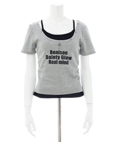 INGNI（イング） スタッズ付レイヤードリブロゴトップス ｸﾞﾚｰ/ｸﾛ