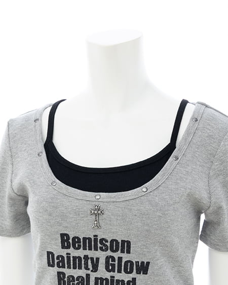 INGNI（イング） スタッズ付レイヤードリブロゴトップス ｸﾞﾚｰ/ｸﾛ