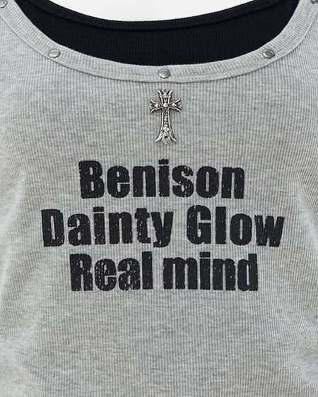 INGNI（イング） スタッズ付レイヤードリブロゴトップス ｸﾞﾚｰ/ｸﾛ