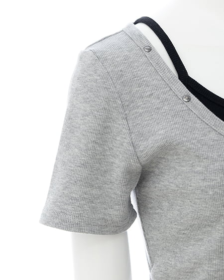 INGNI（イング） スタッズ付レイヤードリブロゴトップス ｸﾞﾚｰ/ｸﾛ