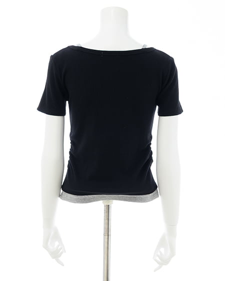 INGNI（イング） スタッズ付レイヤードリブロゴトップス ｸﾛ/ｸﾞﾚｰ