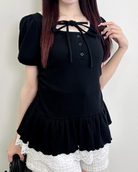 【一部カラー予約受付中】ヘンリーネックペプラムリブトップス