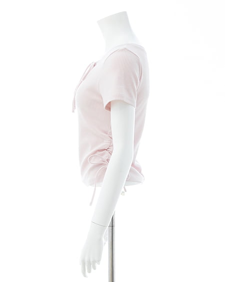 INGNI（イング） サイドギャザーリボンラインストーンロゴリブトップス ﾗｲﾄﾋﾟﾝｸ